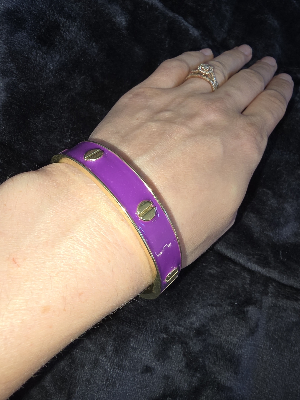 Gold-Tone Purple Enamel Screw Accent Bangle Bracelet